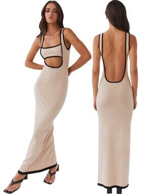 Peppermayo Lost In Paris Knit Maxi Dress Women's XS/S Tapioca Resortwear Cut Out